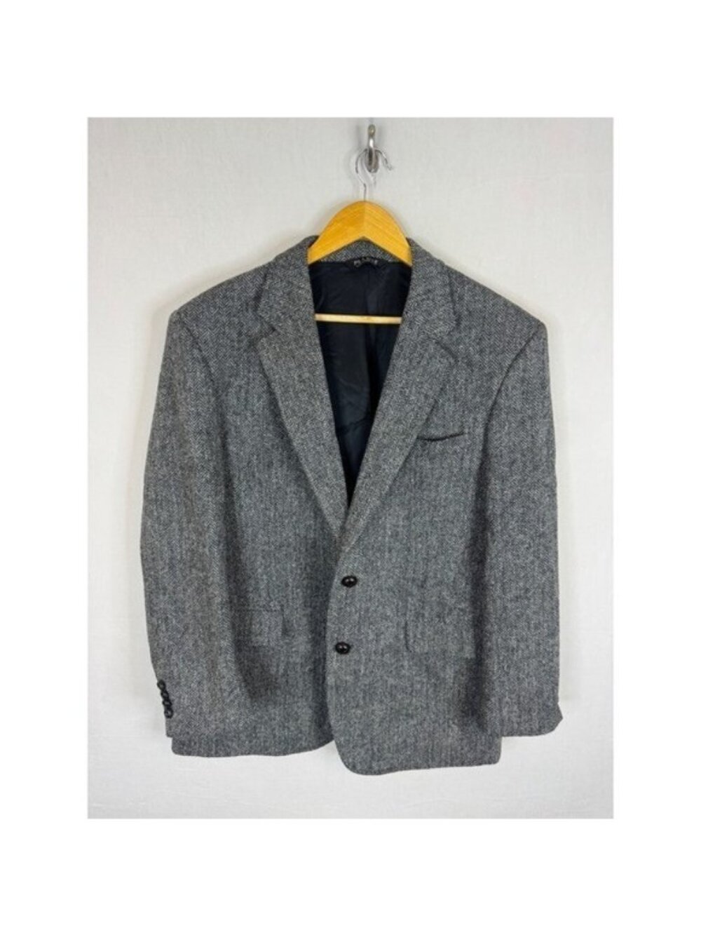Harris Tweed Jos A Bank Blazer Mens 46 Grey Herringbone Wool Sport Coat Jacket